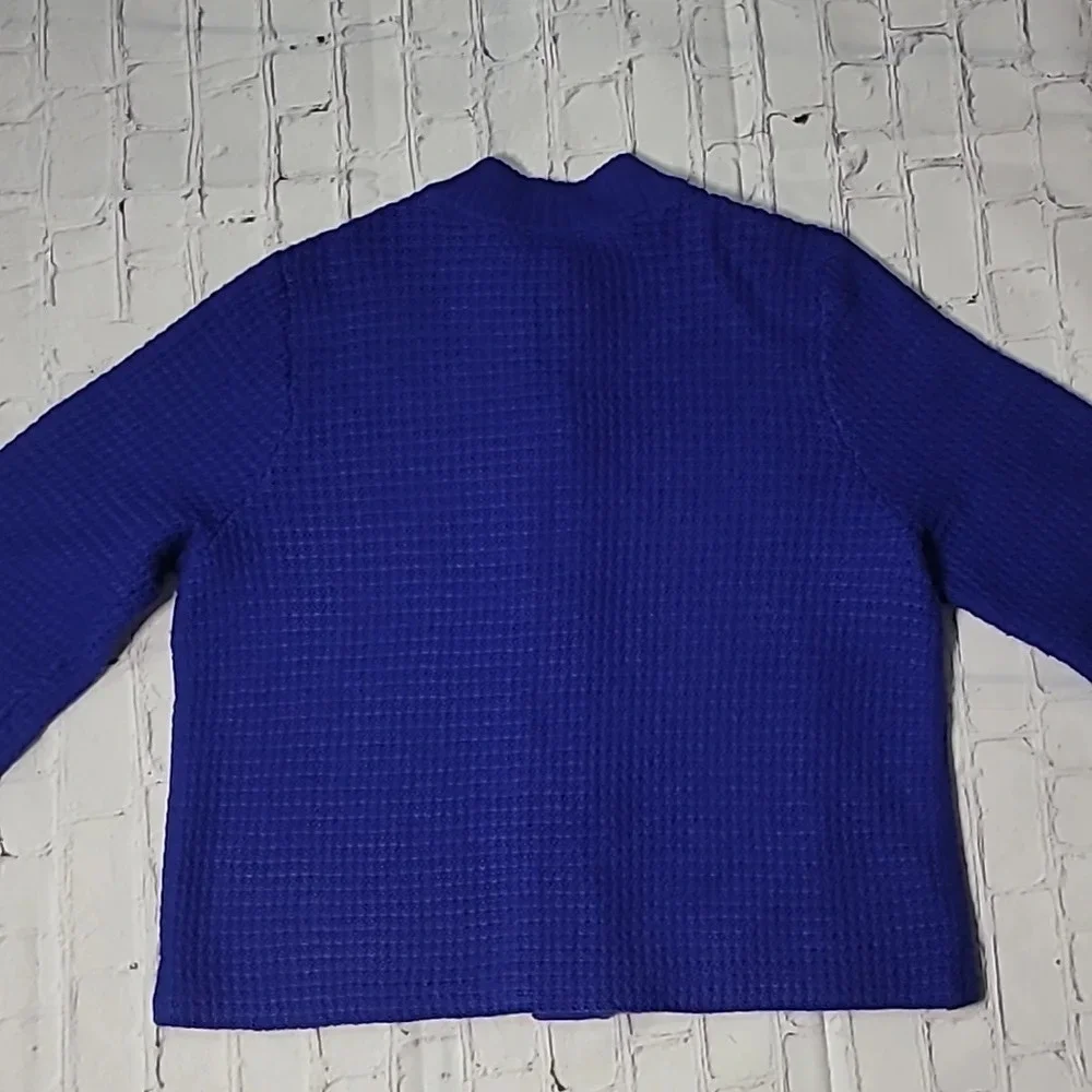 Chico's Woolen 3/4 Sleeve Royal Blue Wool Blend  Granny Cardigan Sweater